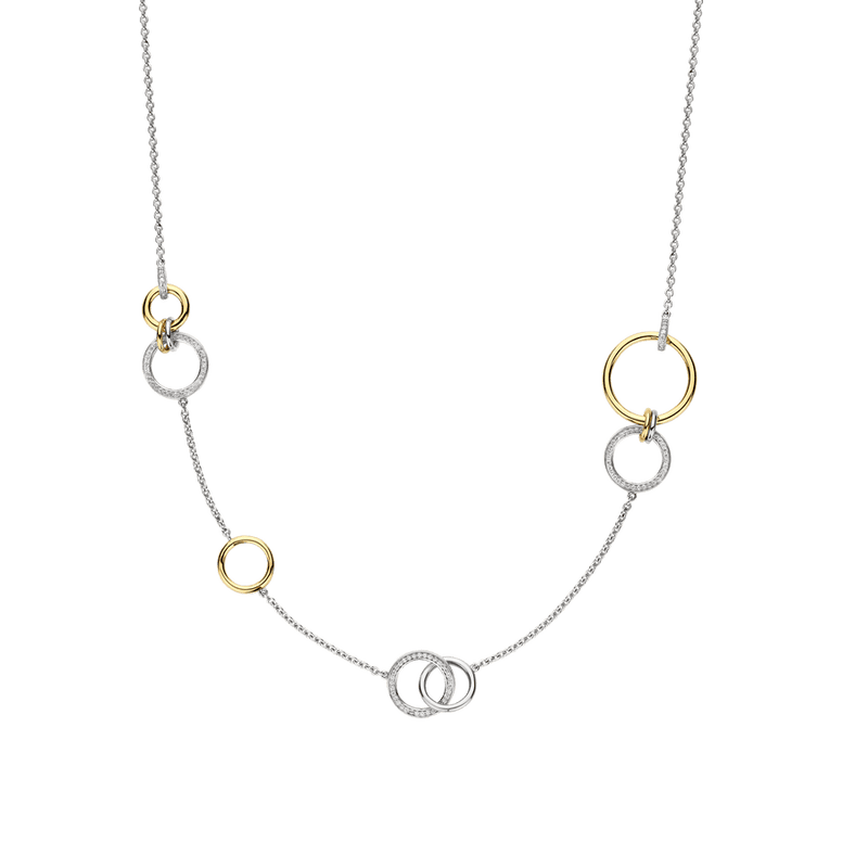 Milano Interlocking Rings Chain Necklace - Silver/Gold - 34099ZY/45