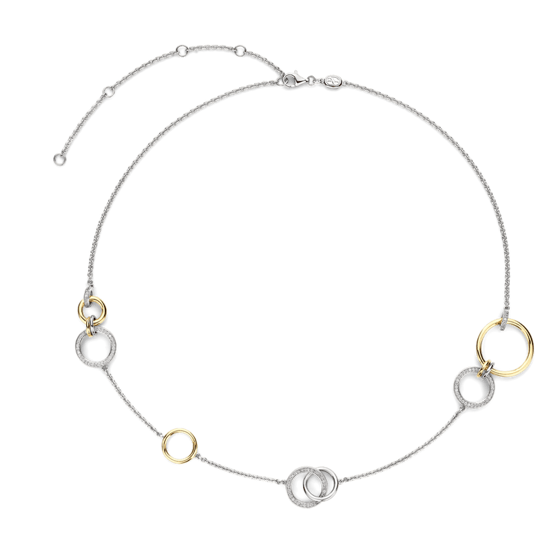 Milano Interlocking Rings Chain Necklace - Silver/Gold - 34099ZY/45