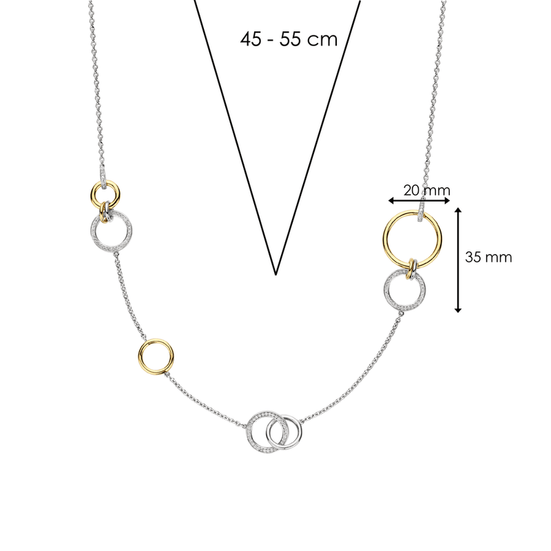 Milano Interlocking Rings Chain Necklace - Silver/Gold - 34099ZY/45