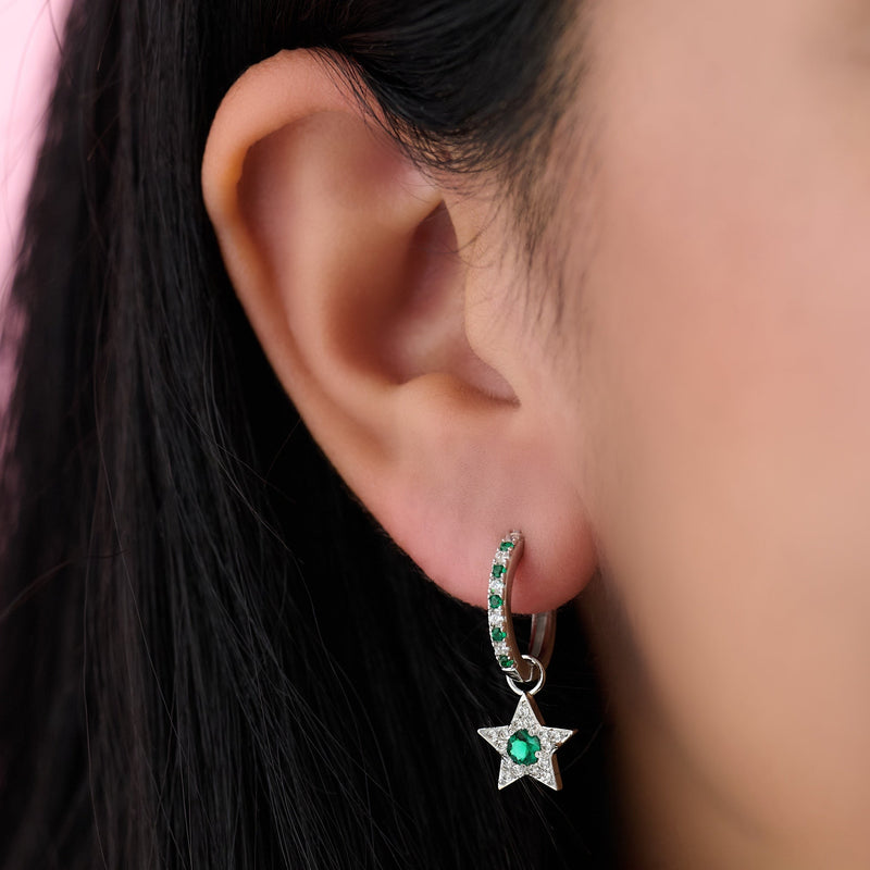 Celeste Mini Star Hoop Earrings - Emerald Green & Silver - AS22SGE24