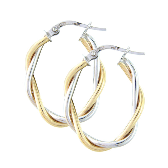 Oval Twist Hoop Earrings - 9ct White/Yellow Gold