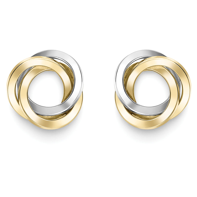 Knot Stud Earrings - 9ct White & Yellow Gold