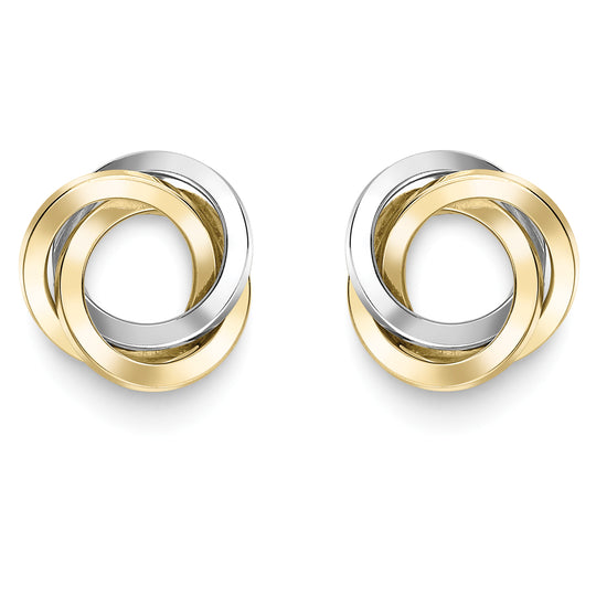 Knot Stud Earrings - 9ct White & Yellow Gold