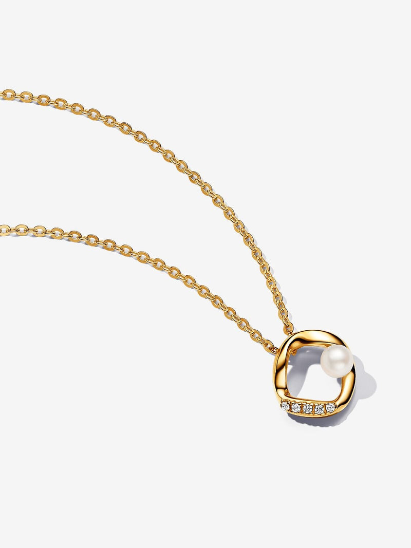 Organically Shaped Pavé Circle & Treated Freshwater Cultured Pearl Collier Necklace - 14ct Gold Plated - 363303C01-45
