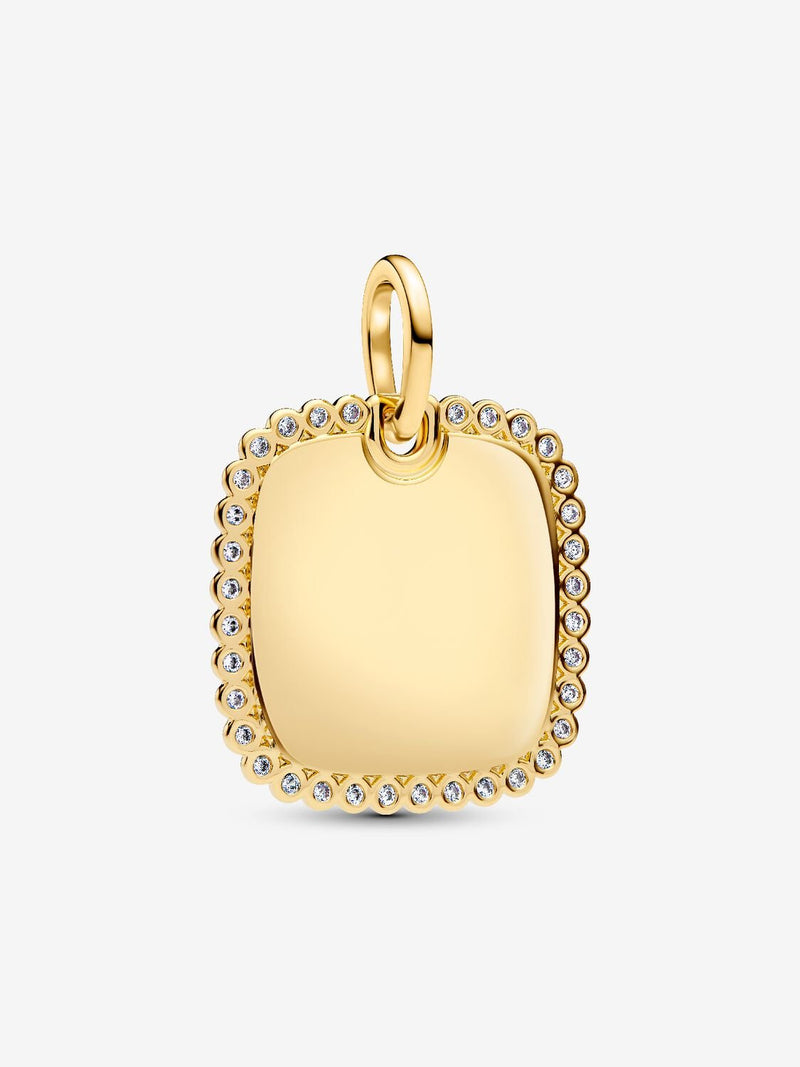 Engravable Square Pendant with CZ - 14ct Gold Plated - 364009C01