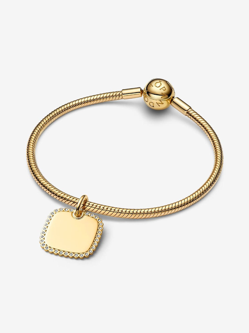 Engravable Square Pendant with CZ - 14ct Gold Plated - 364009C01