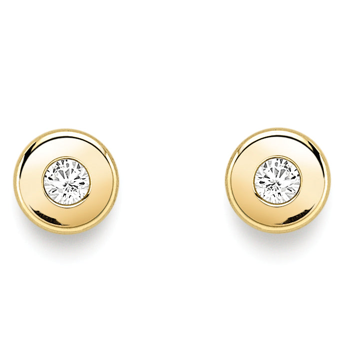Cubic Zirconia Stone Set Stud Earrings - 9ct Yellow Gold
