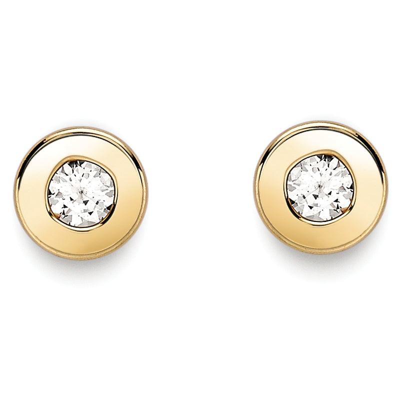 Cubic Zirconia Stone Set Stud Earrings - 9ct Yellow Gold