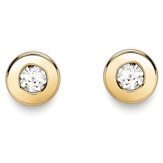 Cubic Zirconia Stone Set Stud Earrings - 9ct Yellow Gold