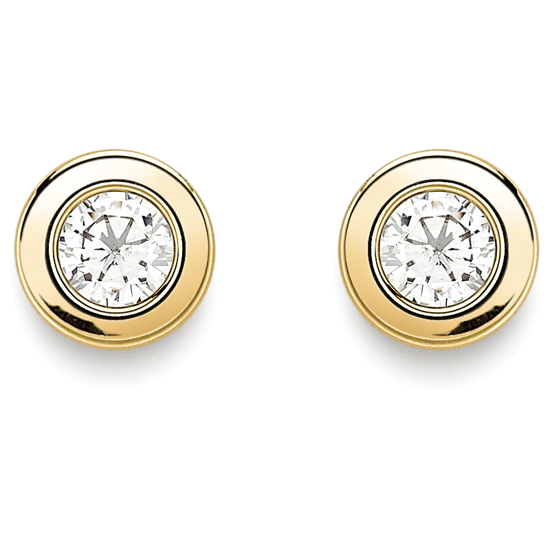 Cubic Zirconia Stone Set Stud Earrings - 9ct Yellow Gold