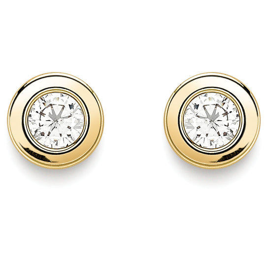 Cubic Zirconia Stone Set Stud Earrings - 9ct Yellow Gold