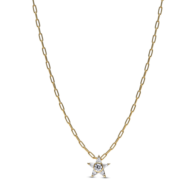 Star Pendant Necklace with Cubic Zirconia - 14ct Gold Plating