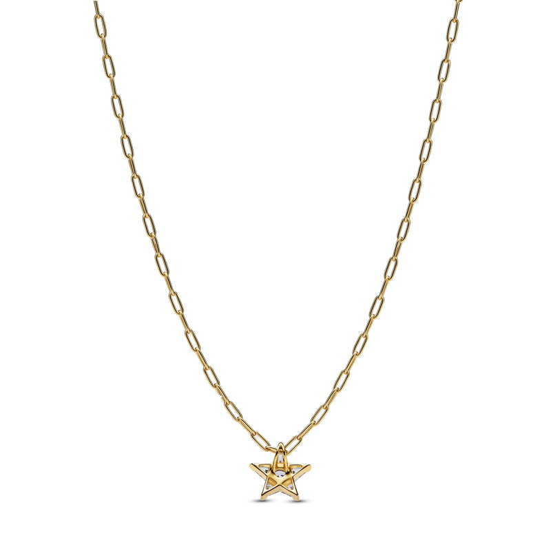 Star Pendant Necklace with Cubic Zirconia - 14ct Gold Plating