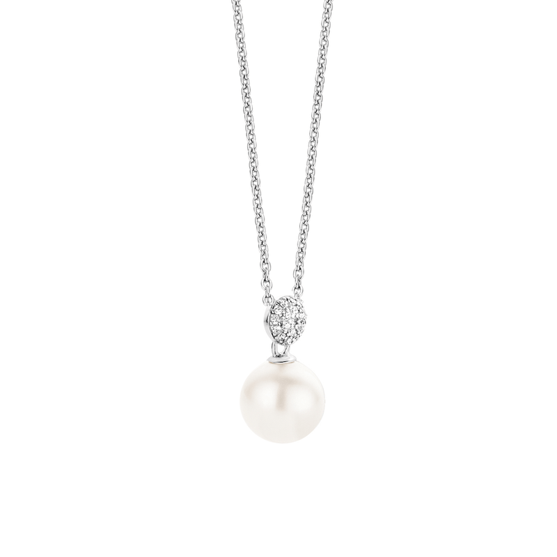 Milano White Pearl Pendant Necklace - Silver - 3854PW/42