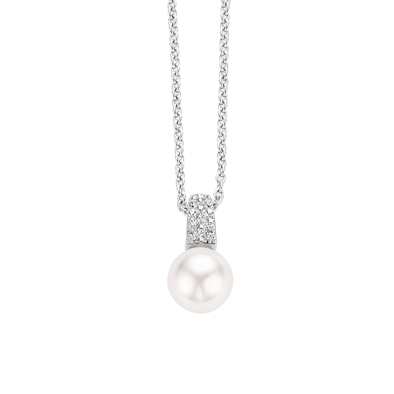 Milano Pearl & CZ Pendant Necklace - Silver - 3877PW/42