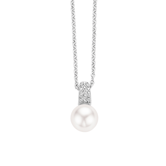 Milano Pearl & CZ Pendant Necklace - Silver - 3877PW/42