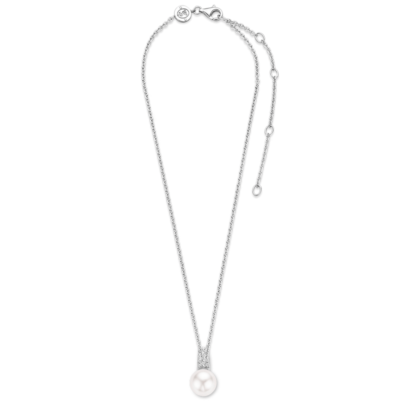 Milano Pearl & CZ Pendant Necklace - Silver - 3877PW/42