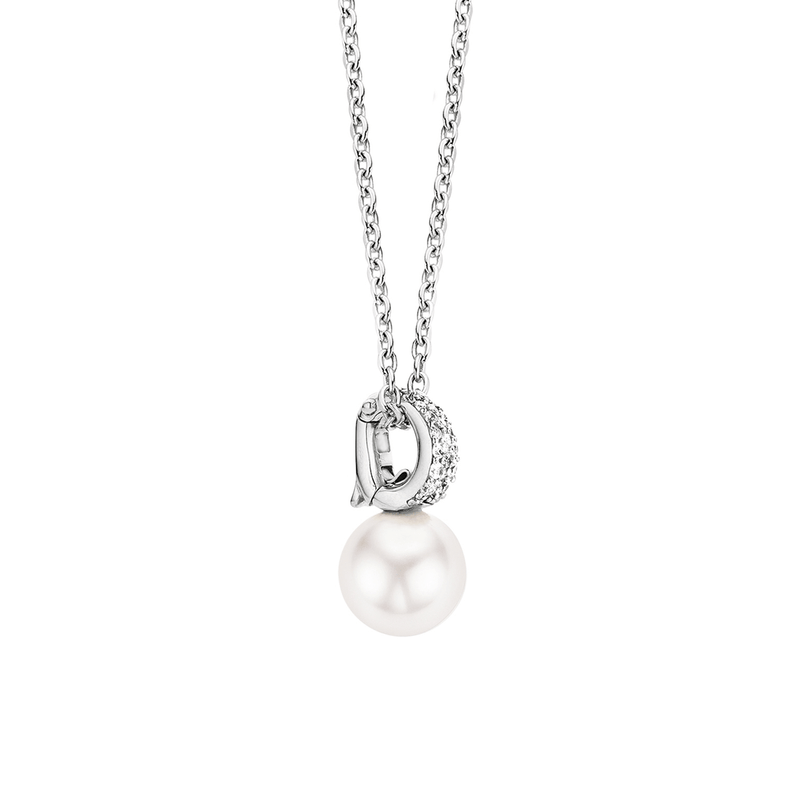 Milano Pearl & CZ Pendant Necklace - Silver - 3877PW/42