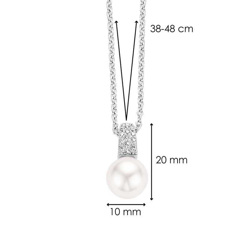 Milano Pearl & CZ Pendant Necklace - Silver - 3877PW/42