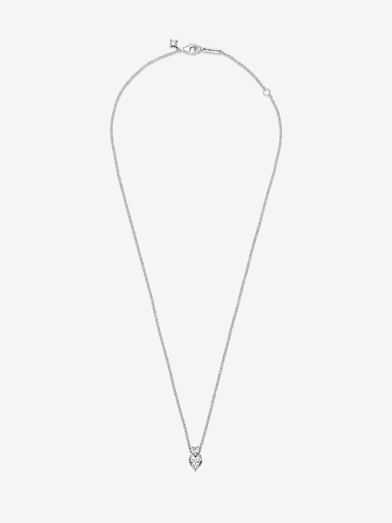 Double Heart Pendant Sparkling Collier Necklace - Sterling Silver - 391229C01-45