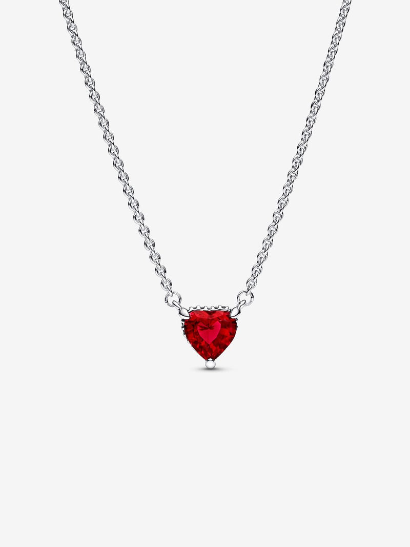Sparkling Heart Halo Pendant Collier Necklace - Sterling Silver - 392542C01-45