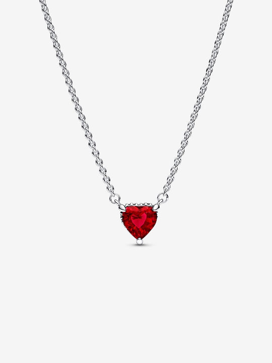 Sparkling Heart Halo Pendant Collier Necklace - Sterling Silver - 392542C01-45