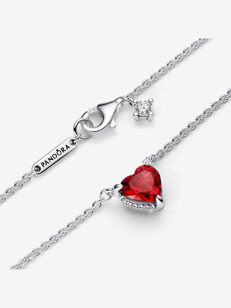 Sparkling Heart Halo Pendant Collier Necklace - Sterling Silver - 392542C01-45