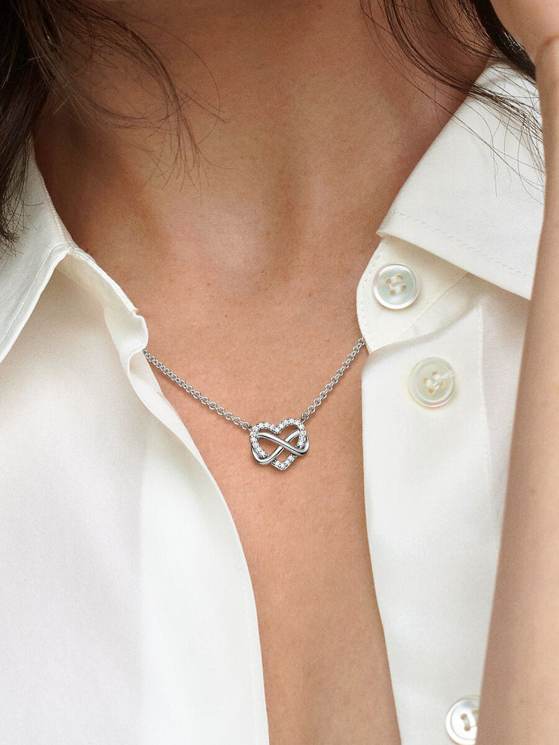 Sparkling Infinity Heart Collier Necklace - Sterling Silver - 392666C01-50