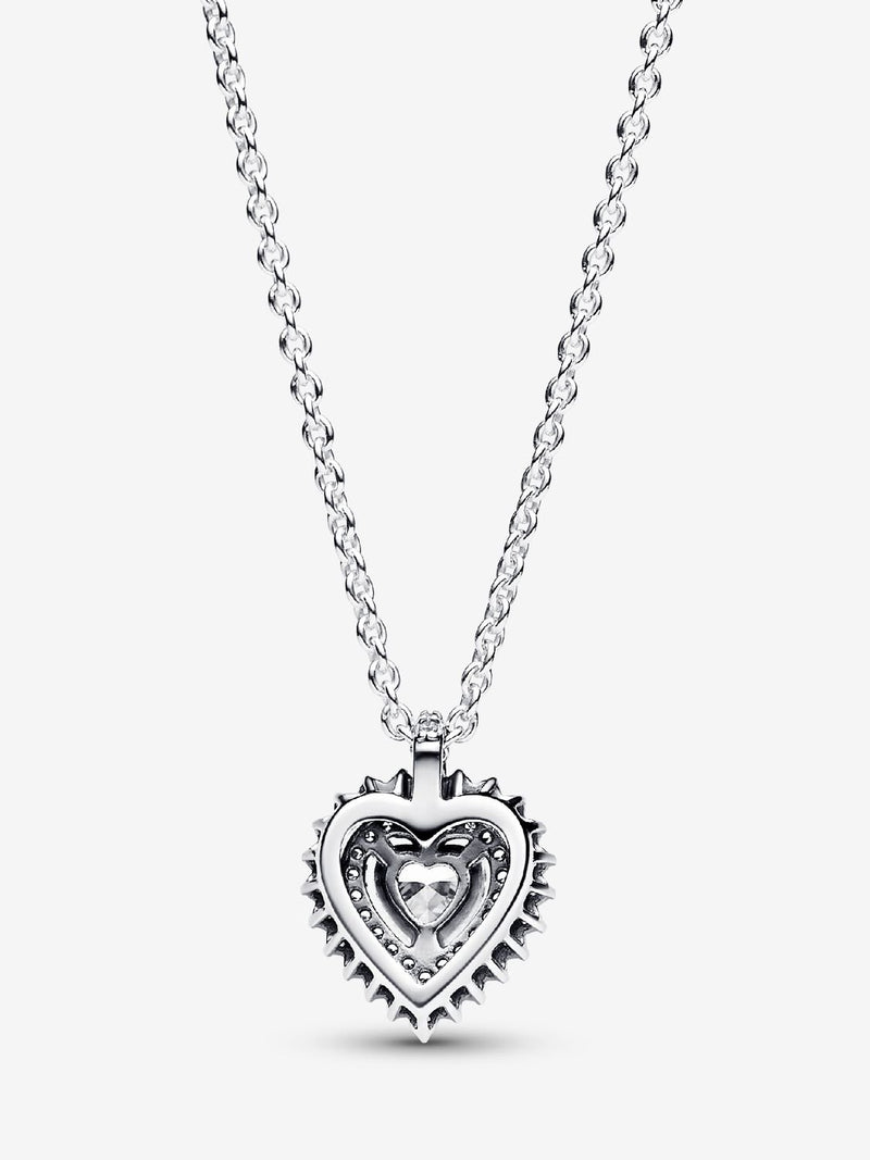 Sparkling Heart Halo Pendant Necklace - Sterling Silver - 393099C01-45