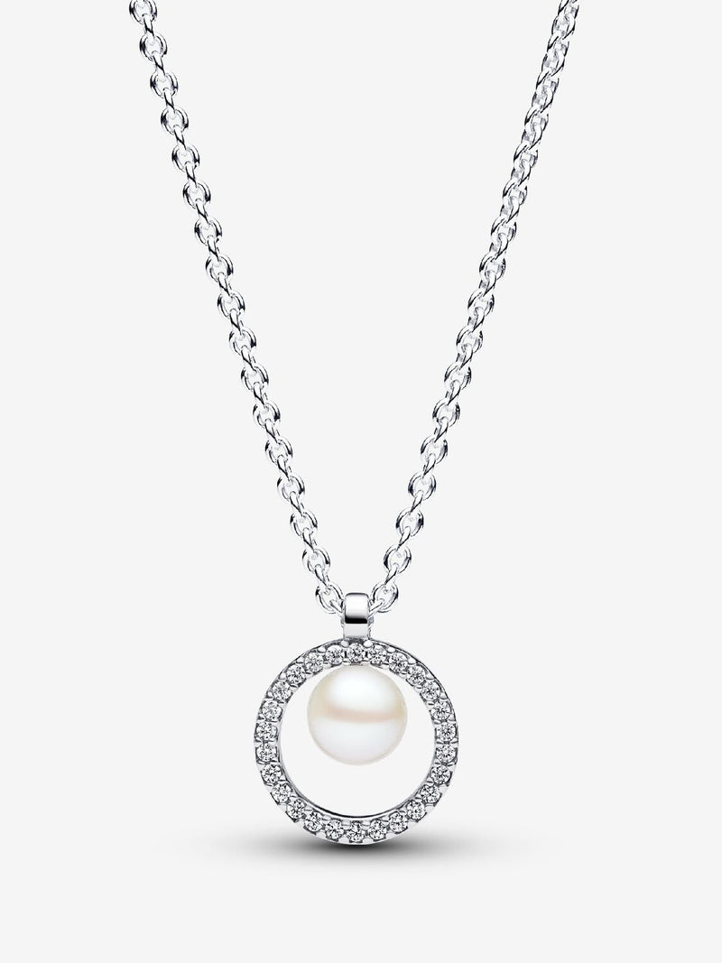 Treated Freshwater Cultured Pearl & Pavé Collier Necklace - Sterling Silver - 393165C01-45