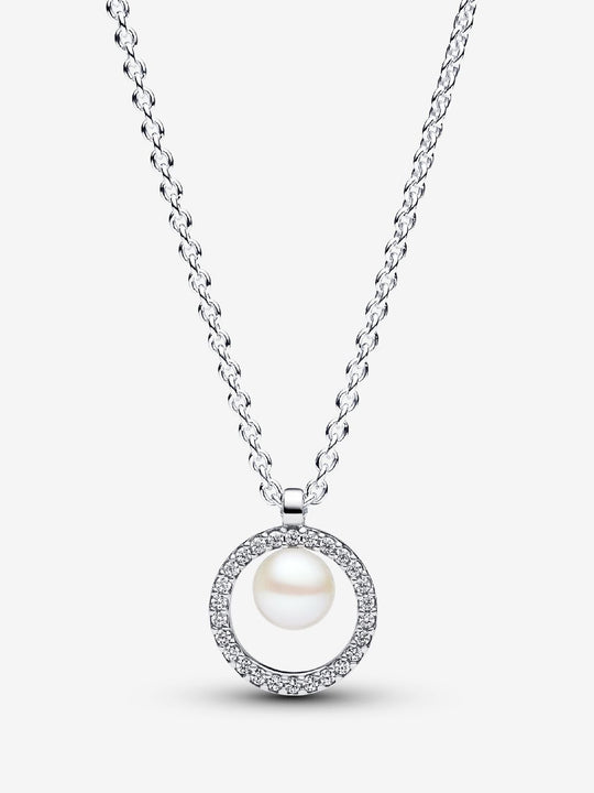 Treated Freshwater Cultured Pearl & Pavé Collier Necklace - Sterling Silver - 393165C01-45