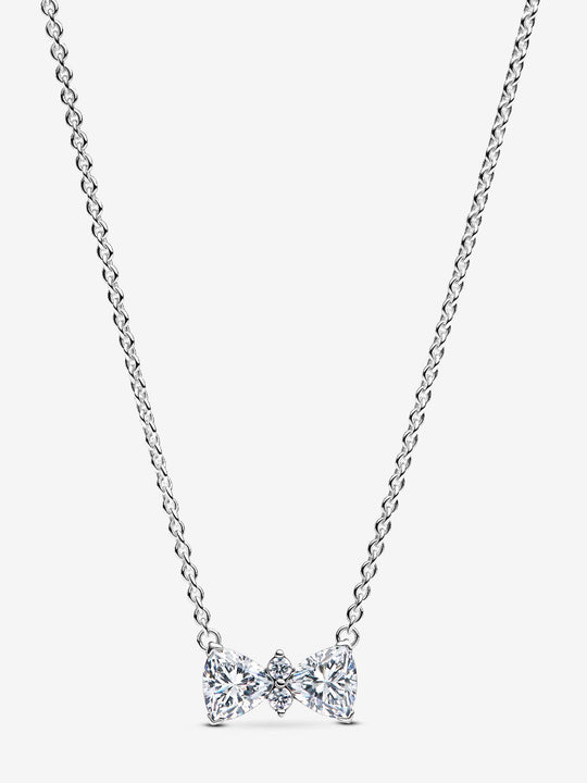 Sparkling Bow Necklace - Sterling Silver - 393509C01-45