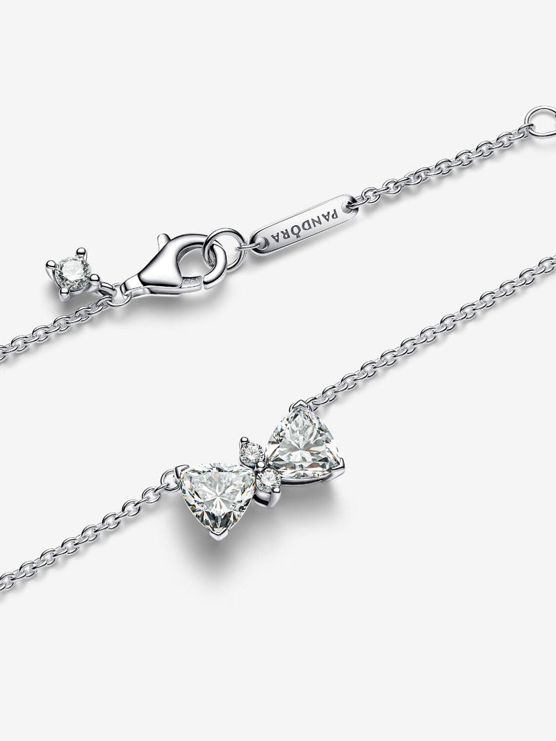 Sparkling Bow Necklace - Sterling Silver - 393509C01-45