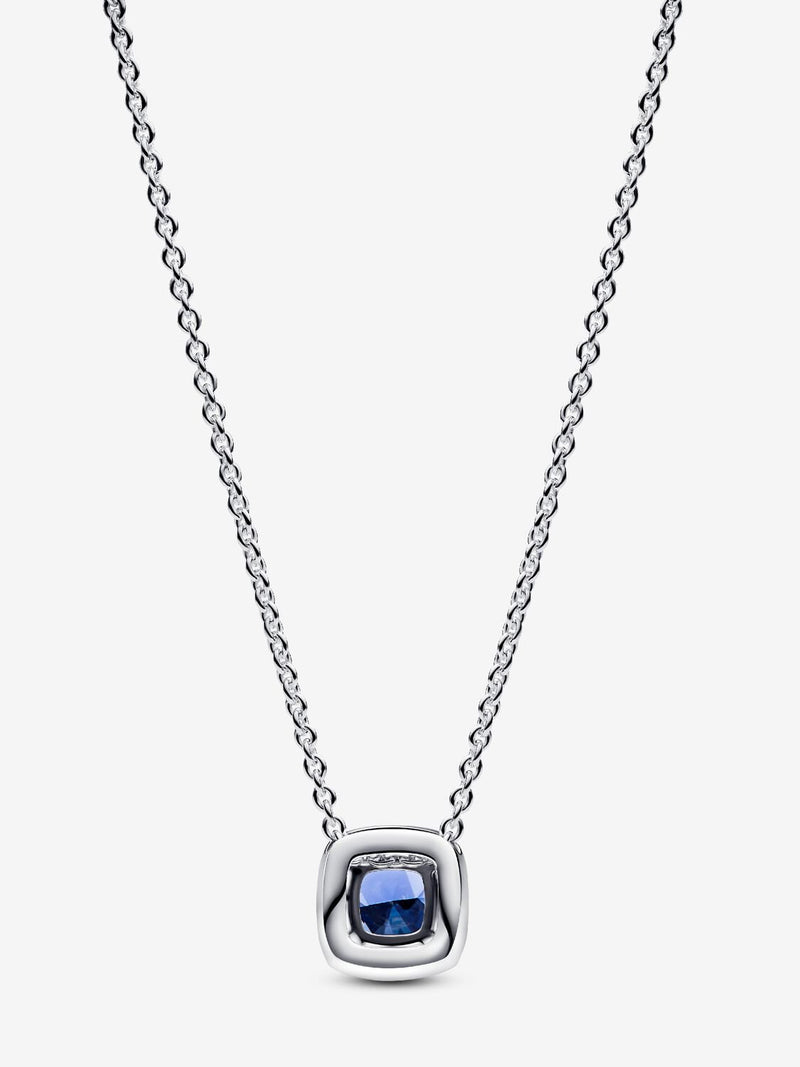 Sparkling Square Blue Halo Pendant Necklace - Sterling Silver - 393560C01-45