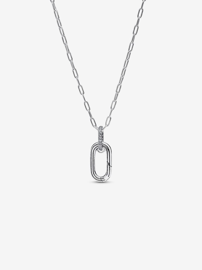 Openable Link Pendant Necklace with CZ - Silver - 394086C01