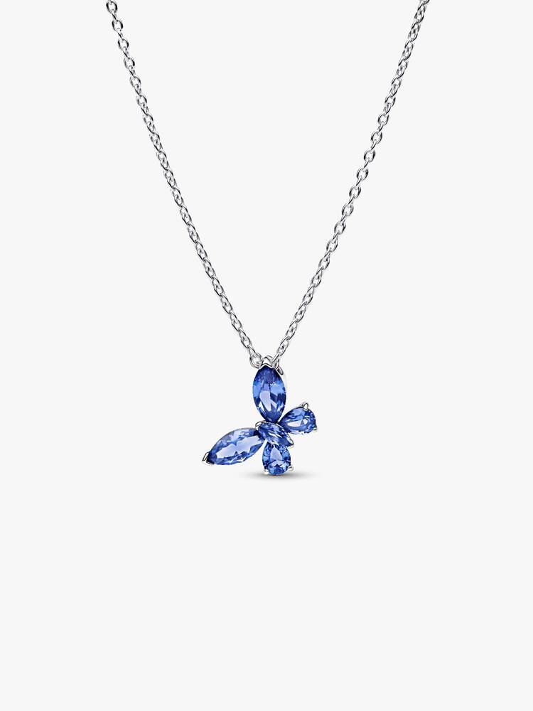 Butterfly Pendant Necklace, Blue - Sterling Silver - 394232C01-45