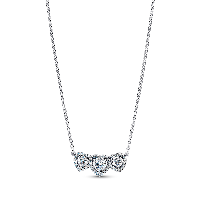 Triple Heart Cubic Zirconia Collier Necklace - Sterling Silver - 394412C01-45
