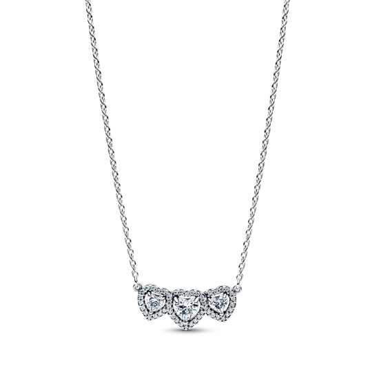 Triple Heart Cubic Zirconia Collier Necklace - Sterling Silver - 394412C01-45