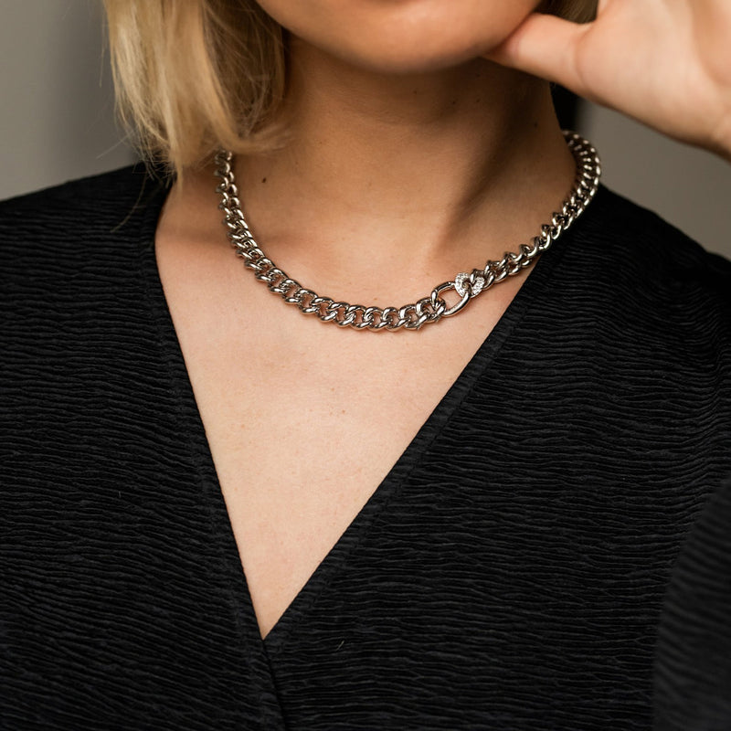 Milano Pave Chain Necklace - Silver - 3946ZI/45