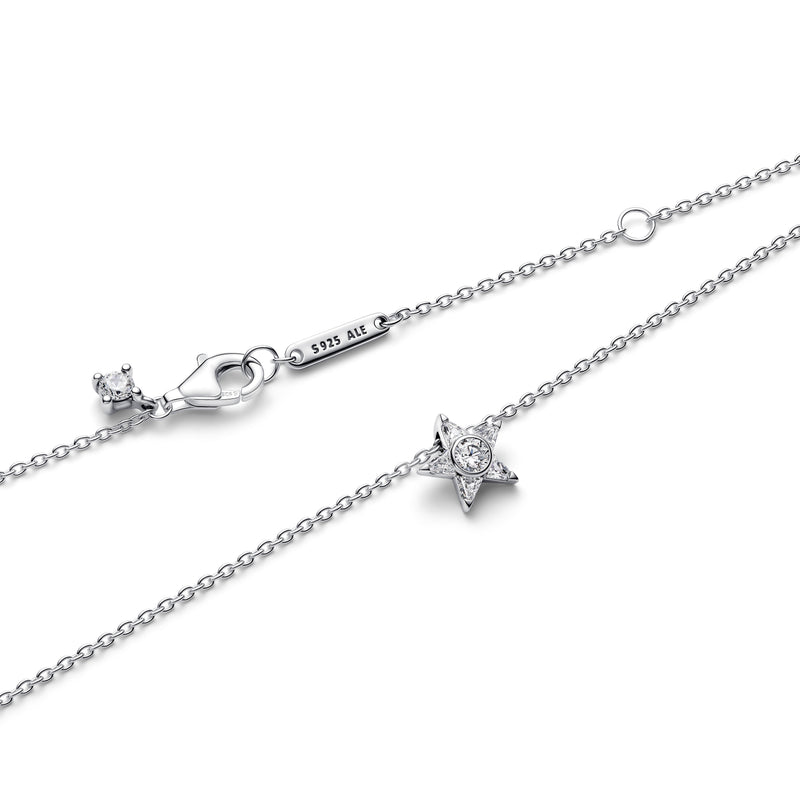 Star Pendant Necklace with Cubic Zirconia - Sterling Silver