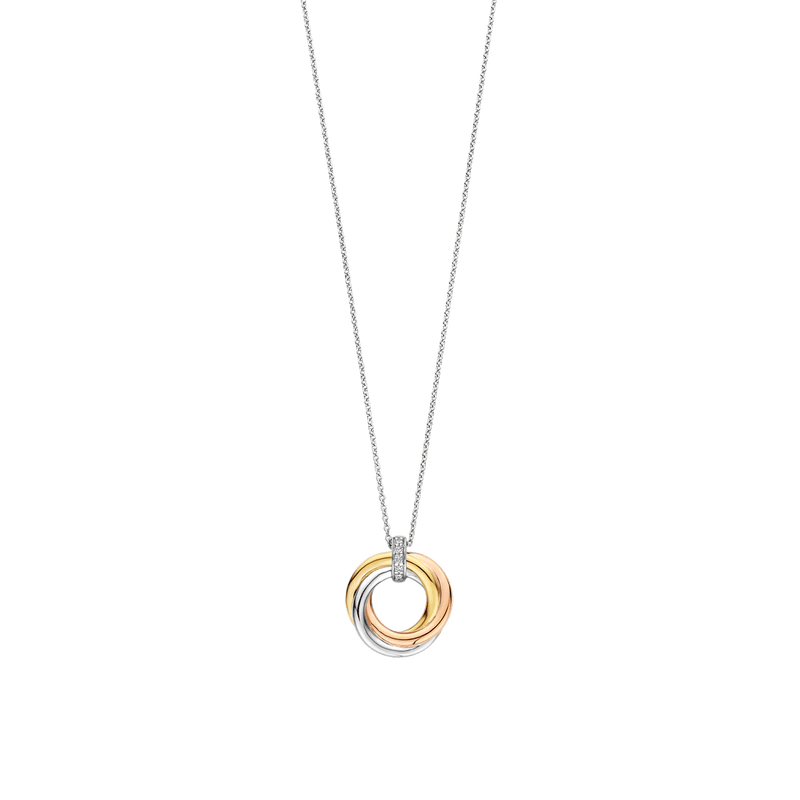 Milano Tricolour Interlocking Rings Pendant Necklace - Gold/Silver/Rose - 3972ZT/42