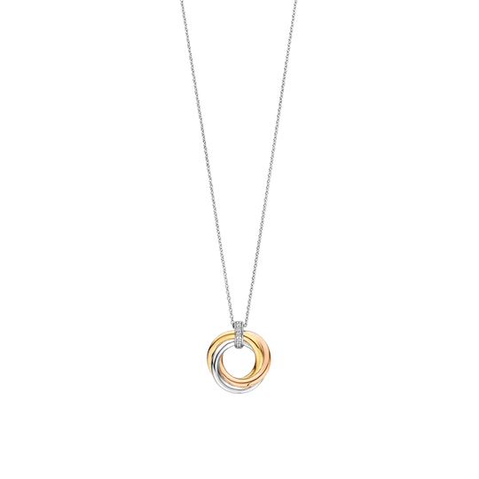 Milano Tricolour Interlocking Rings Pendant Necklace - Gold/Silver/Rose - 3972ZT/42