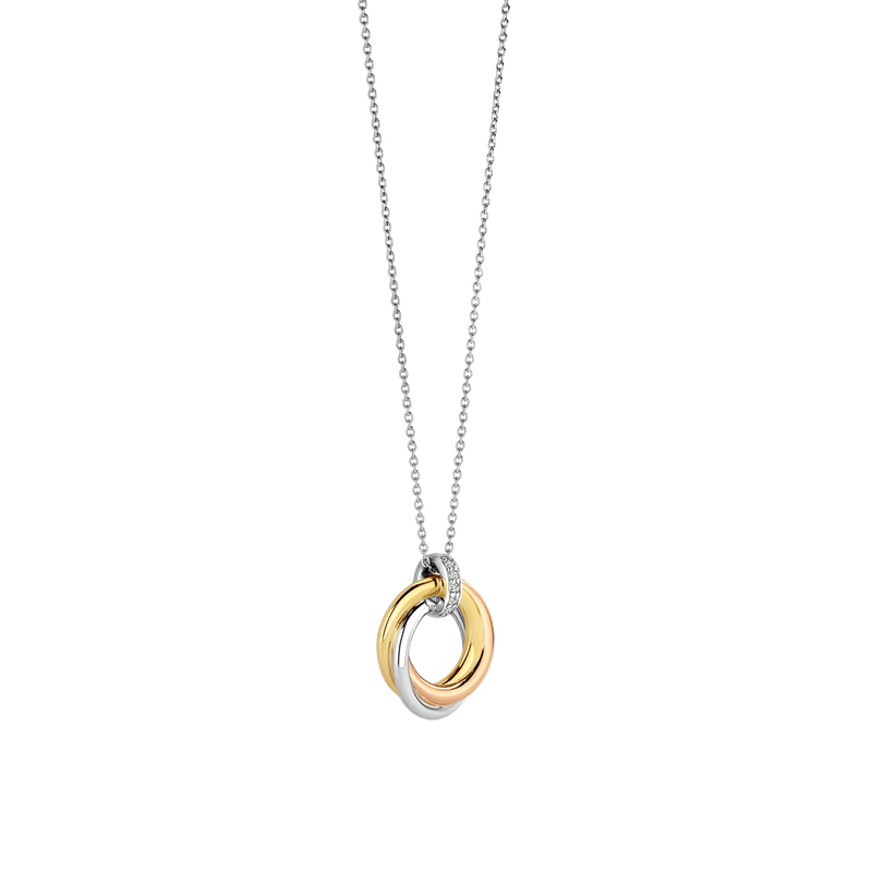 Milano Tricolour Interlocking Rings Pendant Necklace - Gold/Silver/Rose - 3972ZT/42