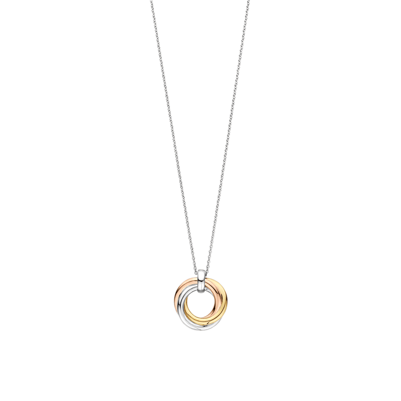 Milano Tricolour Interlocking Rings Pendant Necklace - Gold/Silver/Rose - 3972ZT/42