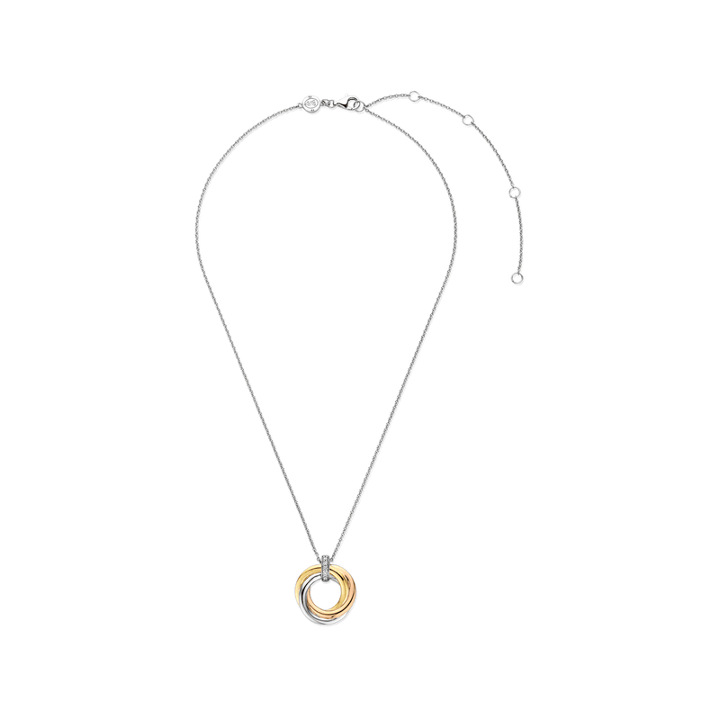 Milano Tricolour Interlocking Rings Pendant Necklace - Gold/Silver/Rose - 3972ZT/42