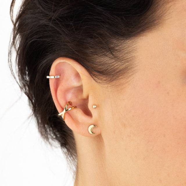 Crescent Moon Stud Earrings - Silver - SPESSS175