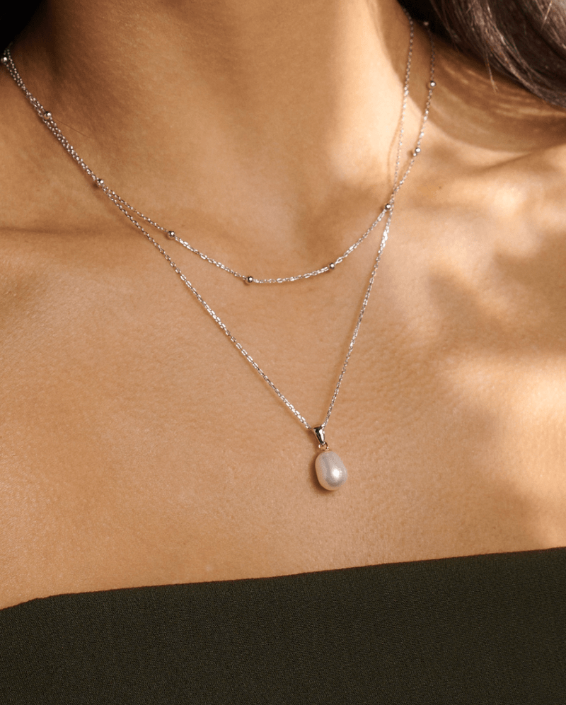 Nature's Wonder Beachcomber Layered Pearl Necklace - Silver - 3SBCH829