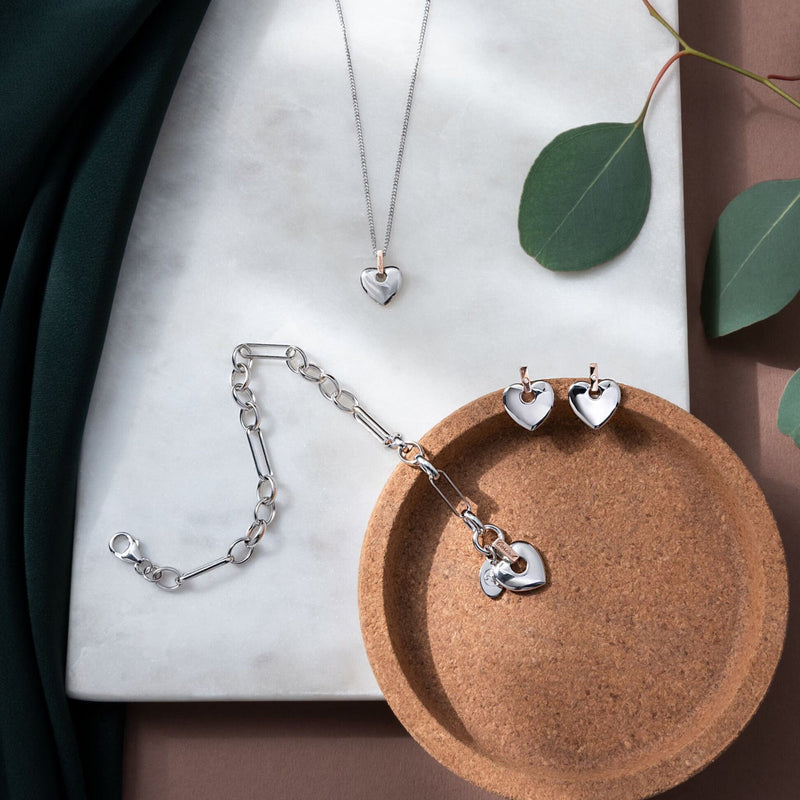 Cariad Heart Drop Earrings - Silver/Rose - 3SCDE010