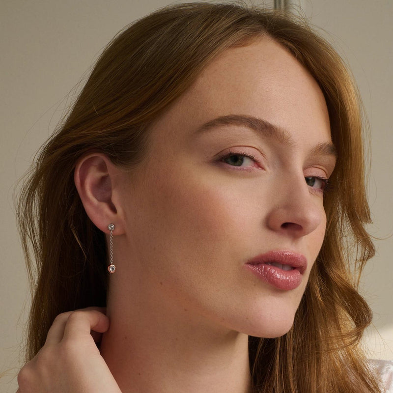 Celebration Drop Chain Topaz Earrings - Silver- 3SCEL846