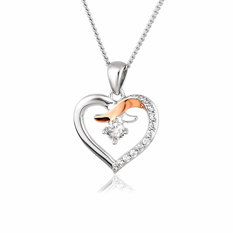 Forever Yours Kiss Heart Pendant - Silver/Rose - 3SCGKP